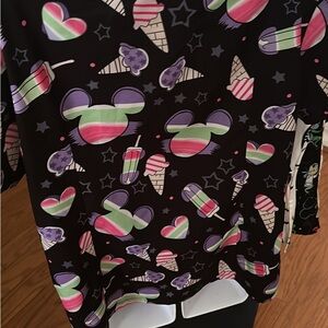 Colorful Ice Cream and Mouse Print Scrub Top